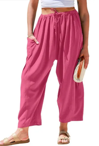 Spring And Summer  Europe And The United States Elastic Waist Pleated Waist Straight Pants Loose Casual Cotton And Linen Pants display picture 18