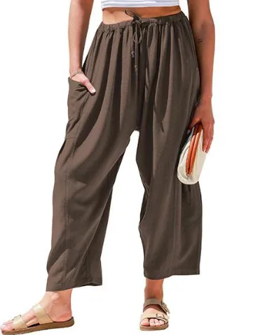Spring And Summer  Europe And The United States Elastic Waist Pleated Waist Straight Pants Loose Casual Cotton And Linen Pants display picture 20