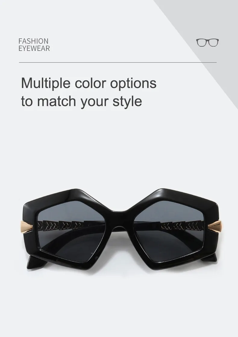 Streetwear Cool Style Solid Color PC UV400 Protection Tinted Lenses Polygon Full Frame Glasses display picture 3