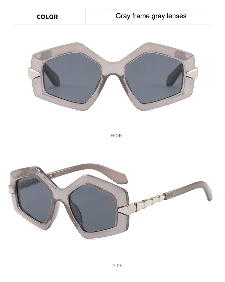 Streetwear Cool Style Solid Color PC UV400 Protection Tinted Lenses Polygon Full Frame Glasses display picture 15