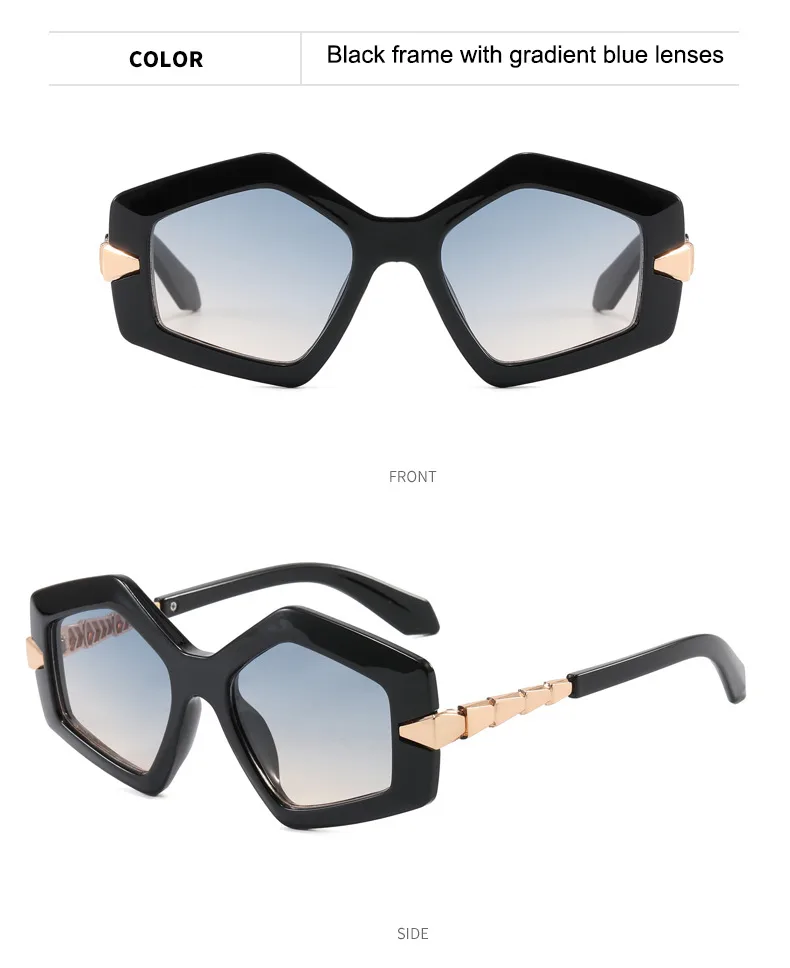 Streetwear Cool Style Solid Color PC UV400 Protection Tinted Lenses Polygon Full Frame Glasses display picture 12