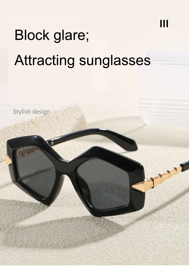 Streetwear Cool Style Solid Color PC UV400 Protection Tinted Lenses Polygon Full Frame Glasses display picture 1