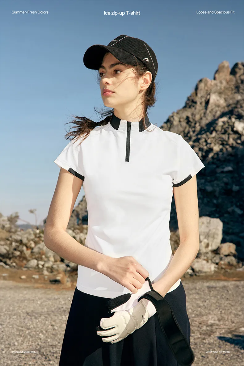 Jie Zhan Women's Wear | Zipper T-shirt  Spring/Summer New Lightweight Cool Golf Tennis Commuter Stitching Short Sleeve display picture 2