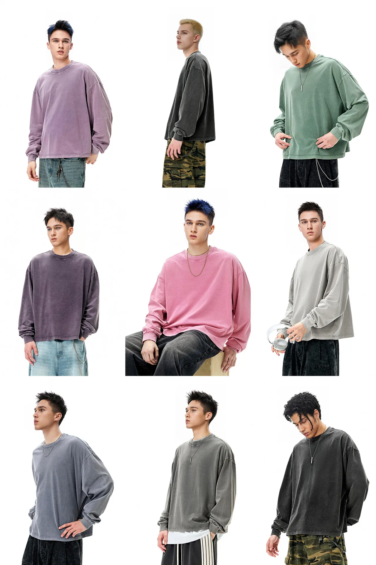 Jie Zhan Men's Wear | Dune Boxy Long T-shirt 25 Spring/Summer American Retro Tide Brand Pure Cotton 270G Washed Old Long Sleeve display picture 2