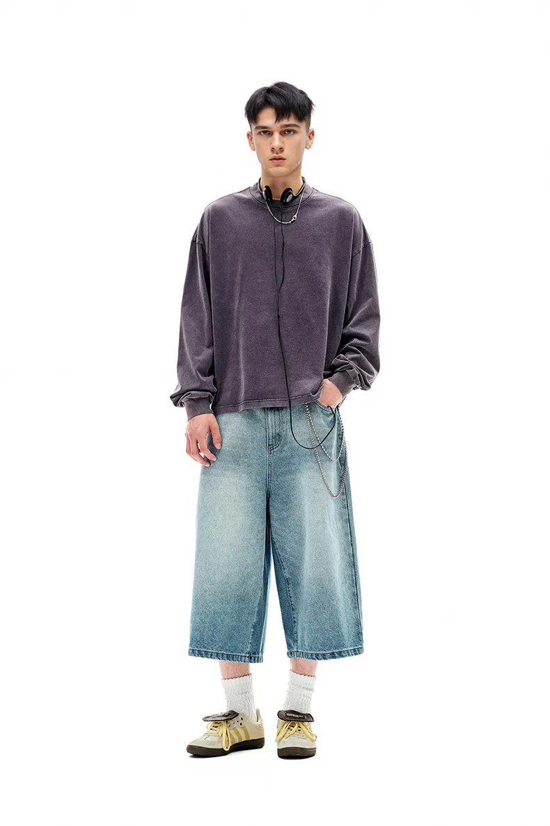 Jie Zhan Men's Wear | Dune Boxy Long T-shirt 25 Spring/Summer American Retro Tide Brand Pure Cotton 270G Washed Old Long Sleeve display picture 4