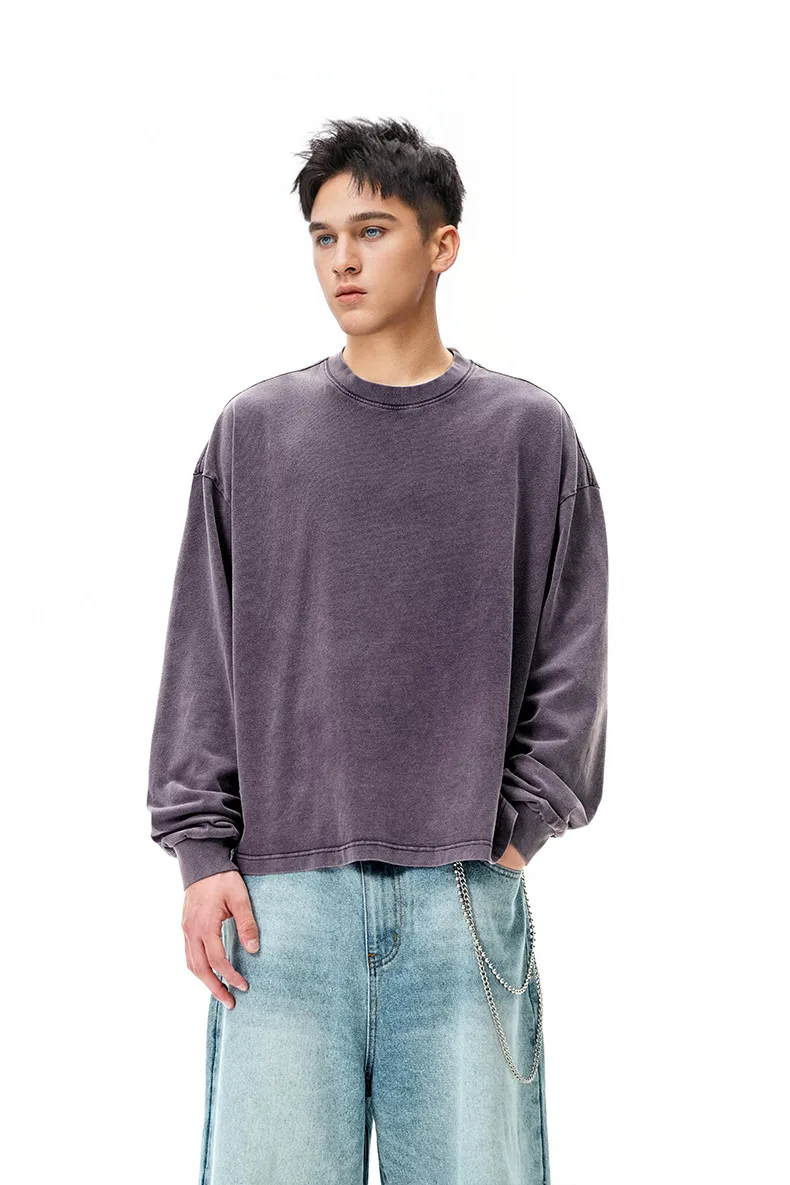Jie Zhan Men's Wear | Dune Boxy Long T-shirt 25 Spring/Summer American Retro Tide Brand Pure Cotton 270G Washed Old Long Sleeve display picture 6