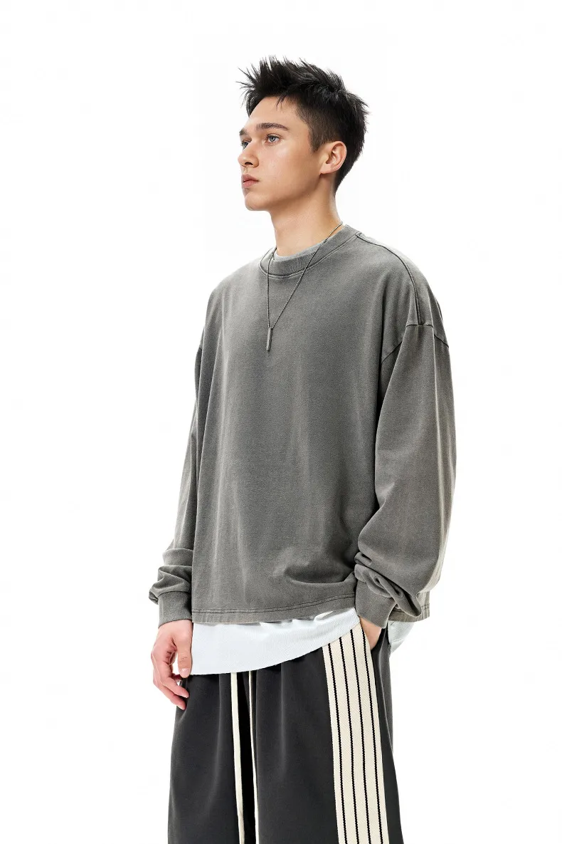 Jie Zhan Men's Wear | Dune Boxy Long T-shirt 25 Spring/Summer American Retro Tide Brand Pure Cotton 270G Washed Old Long Sleeve display picture 8