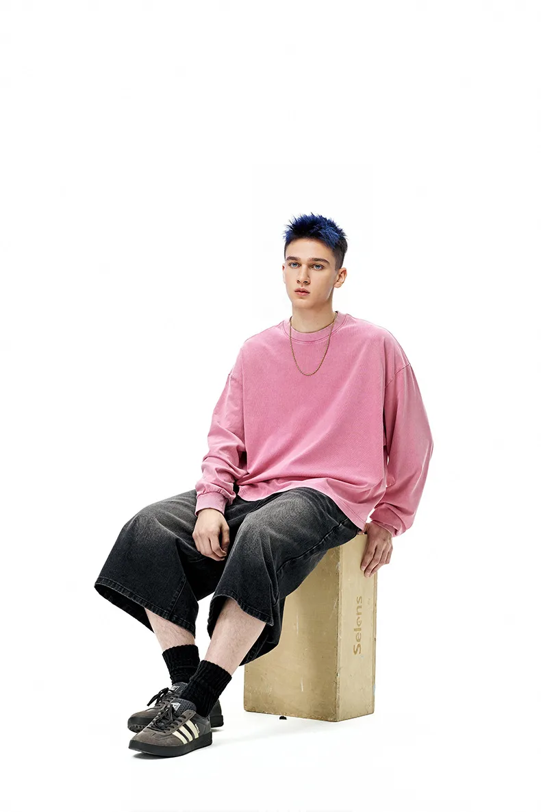 Jie Zhan Men's Wear | Dune Boxy Long T-shirt 25 Spring/Summer American Retro Tide Brand Pure Cotton 270G Washed Old Long Sleeve display picture 10