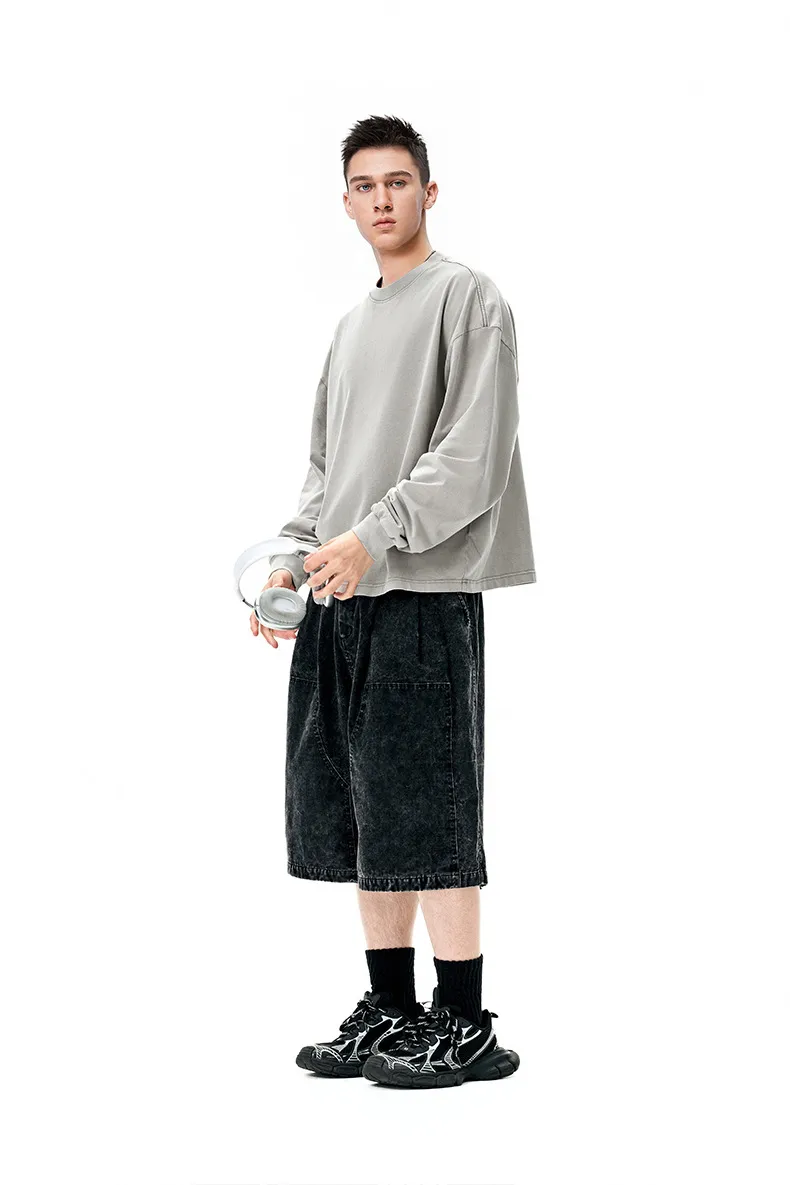 Jie Zhan Men's Wear | Dune Boxy Long T-shirt 25 Spring/Summer American Retro Tide Brand Pure Cotton 270G Washed Old Long Sleeve display picture 11