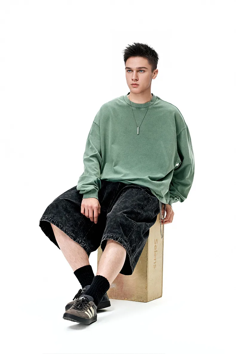 Jie Zhan Men's Wear | Dune Boxy Long T-shirt 25 Spring/Summer American Retro Tide Brand Pure Cotton 270G Washed Old Long Sleeve display picture 13