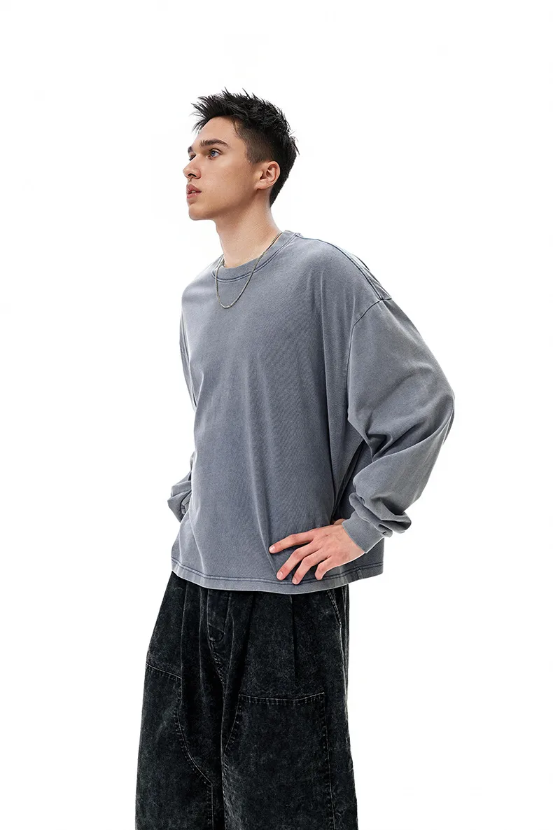 Jie Zhan Men's Wear | Dune Boxy Long T-shirt 25 Spring/Summer American Retro Tide Brand Pure Cotton 270G Washed Old Long Sleeve display picture 16