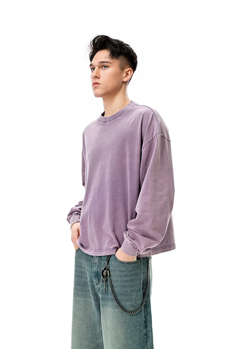 Jie Zhan Men's Wear | Dune Boxy Long T-shirt 25 Spring/Summer American Retro Tide Brand Pure Cotton 270G Washed Old Long Sleeve display picture 18