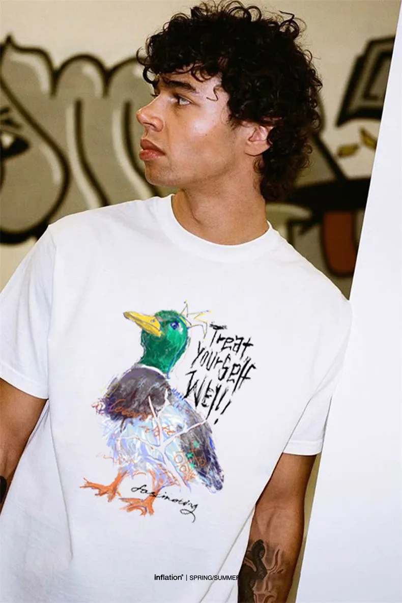 Jie Zhan Men's Wear | Graffiti Mallard T-shirt  Spring And Summer New Street Tide Brand Leisure Animal Printed Short Sleeve Men display picture 2