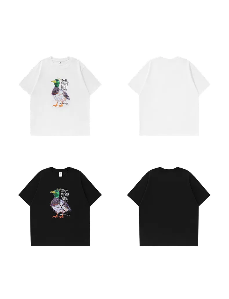 Jie Zhan Men's Wear | Graffiti Mallard T-shirt  Spring And Summer New Street Tide Brand Leisure Animal Printed Short Sleeve Men display picture 3