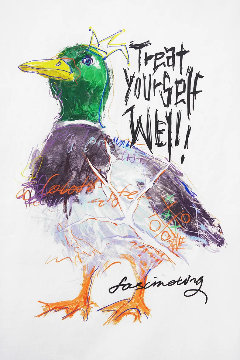 Jie Zhan Men's Wear | Graffiti Mallard T-shirt  Spring And Summer New Street Tide Brand Leisure Animal Printed Short Sleeve Men display picture 7
