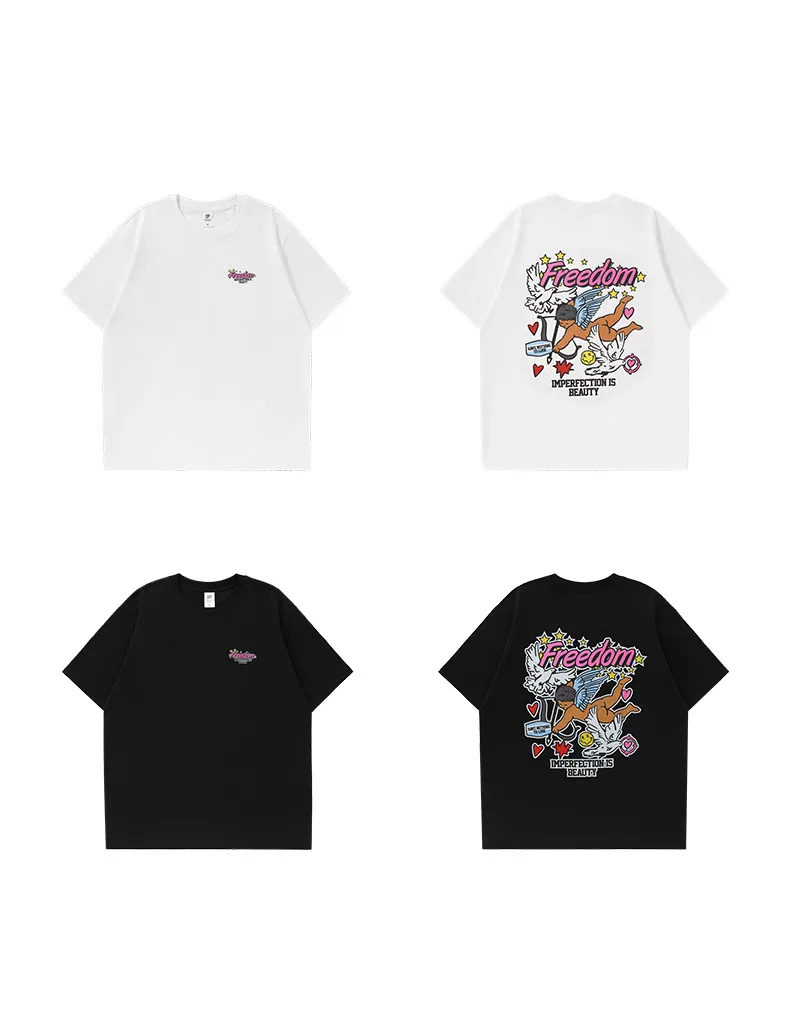 Jiezhan Men's Wear | Cupid Graffiti Printed T-shirt  Spring/Summer New American Fashion Brand Loose Crewneck Short Sleeve Men display picture 3