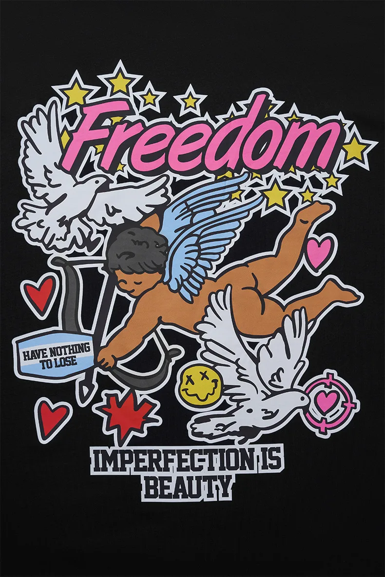 Jiezhan Men's Wear | Cupid Graffiti Printed T-shirt  Spring/Summer New American Fashion Brand Loose Crewneck Short Sleeve Men display picture 10