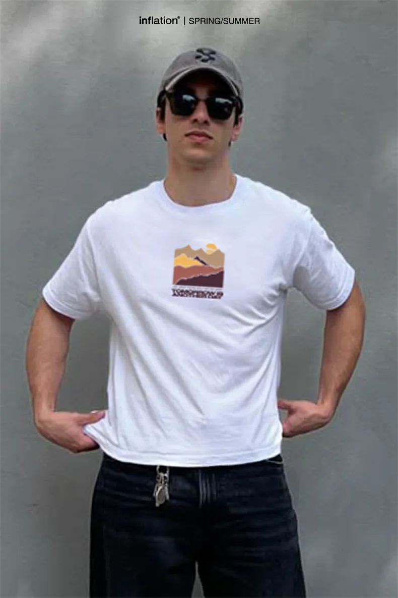 Jiezhan Men's Wear | Mountain Sunset Printed T-Shirt  Spring/Summer Daily Casual Simple All-match Loose Short-sleeved Top display picture 2