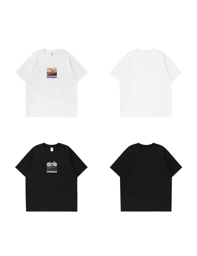 Jiezhan Men's Wear | Mountain Sunset Printed T-Shirt  Spring/Summer Daily Casual Simple All-match Loose Short-sleeved Top display picture 3