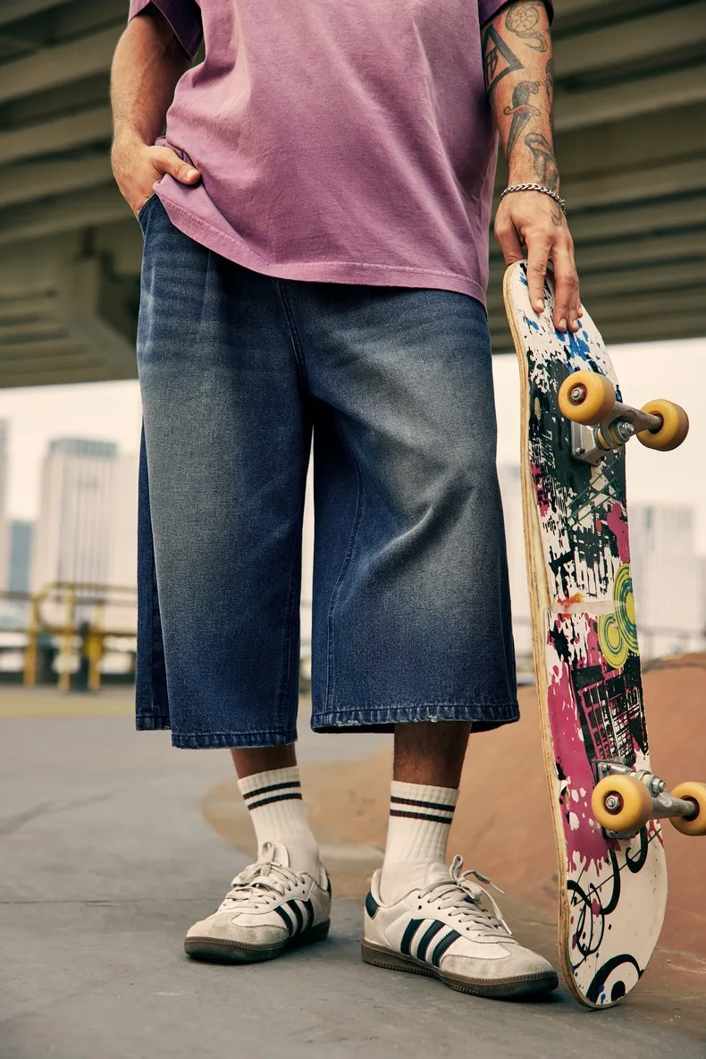 Jie Zhan Men's Wear | Fake Two-piece Seven-point Wash Jeans  Spring/Summer New American Street Casual Shorts Men display picture 7