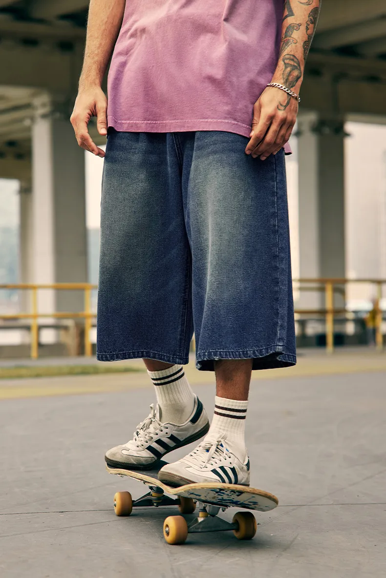Jie Zhan Men's Wear | Fake Two-piece Seven-point Wash Jeans  Spring/Summer New American Street Casual Shorts Men display picture 9
