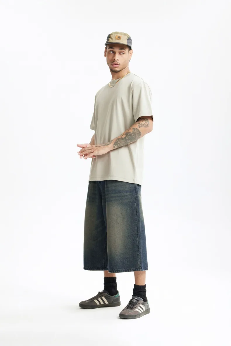 Jie Zhan Men's Wear | Fake Two-piece Seven-point Wash Jeans  Spring/Summer New American Street Casual Shorts Men display picture 14