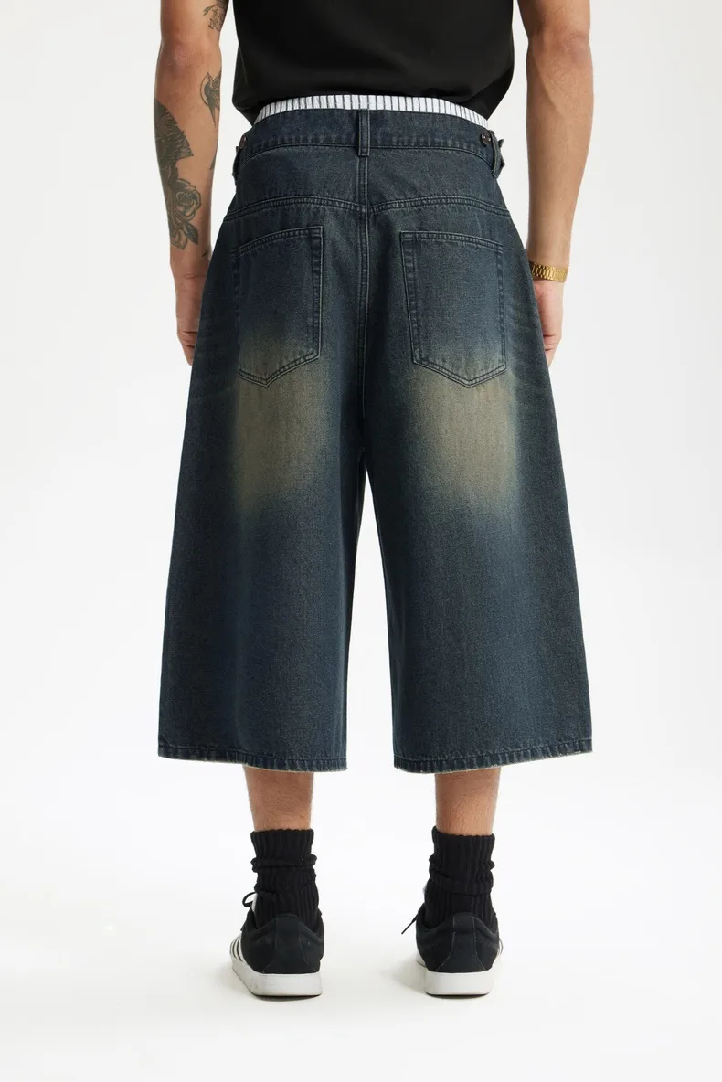 Jie Zhan Men's Wear | Fake Two-piece Seven-point Wash Jeans  Spring/Summer New American Street Casual Shorts Men display picture 19