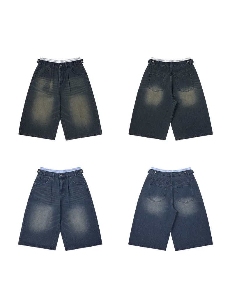 Jie Zhan Men's Wear | Fake Two-piece Seven-point Wash Jeans  Spring/Summer New American Street Casual Shorts Men display picture 20