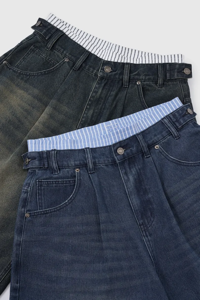 Jie Zhan Men's Wear | Fake Two-piece Seven-point Wash Jeans  Spring/Summer New American Street Casual Shorts Men display picture 21