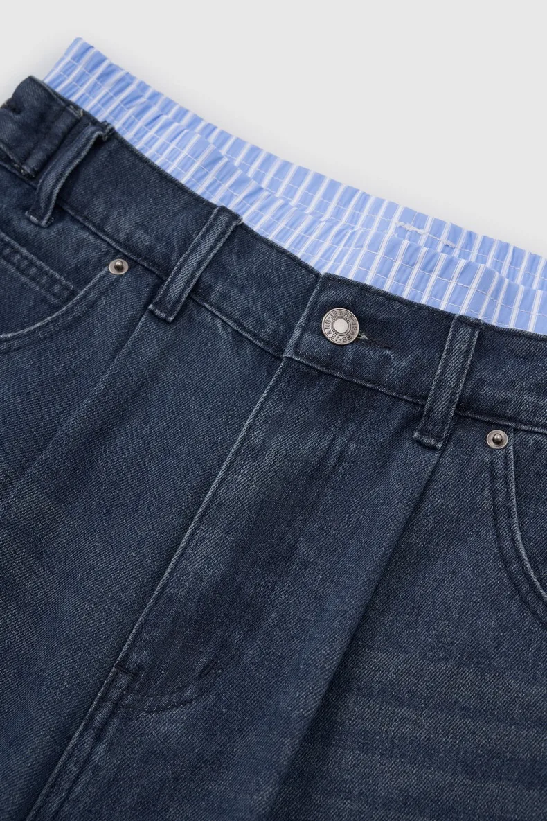 Jie Zhan Men's Wear | Fake Two-piece Seven-point Wash Jeans  Spring/Summer New American Street Casual Shorts Men display picture 22