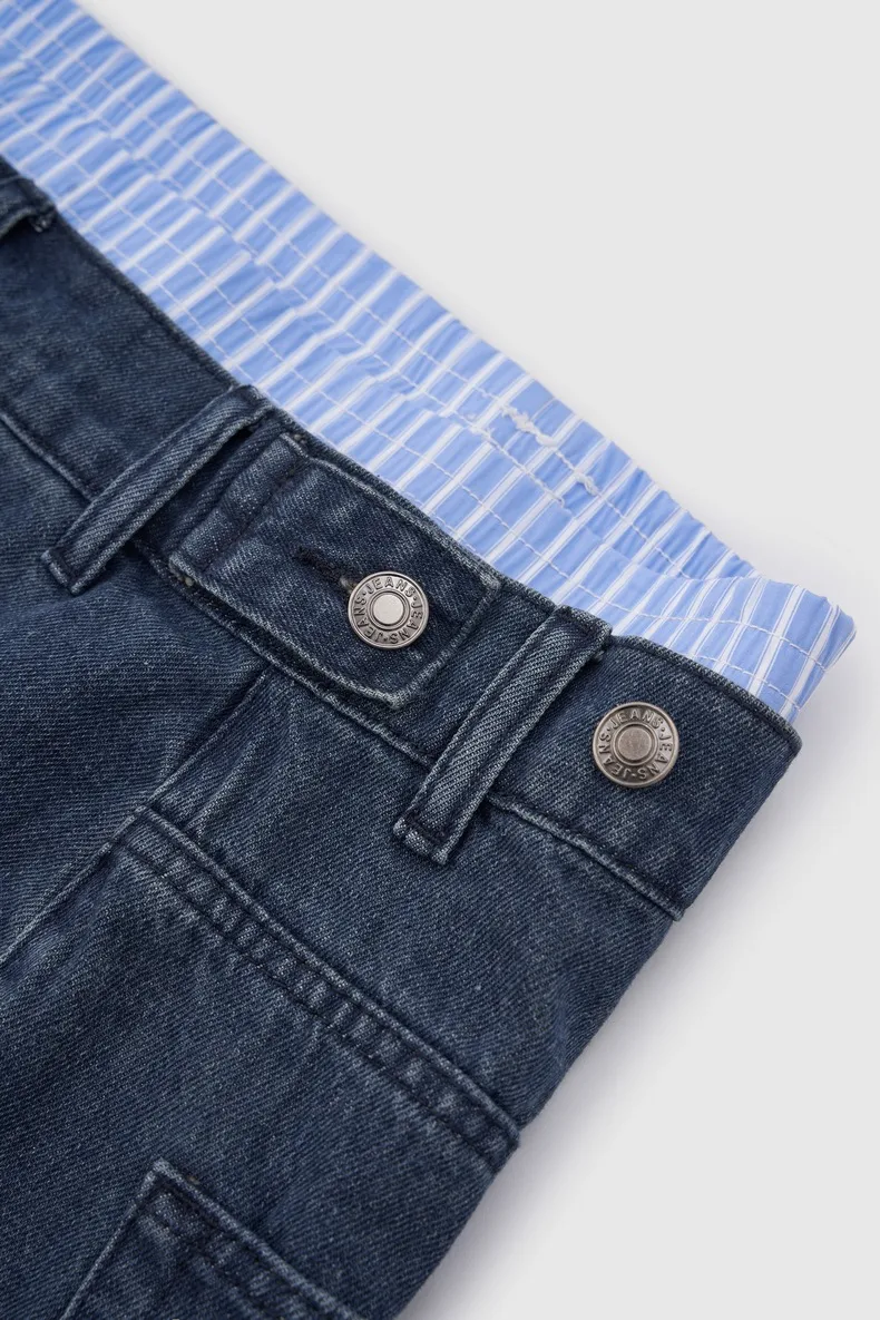 Jie Zhan Men's Wear | Fake Two-piece Seven-point Wash Jeans  Spring/Summer New American Street Casual Shorts Men display picture 23