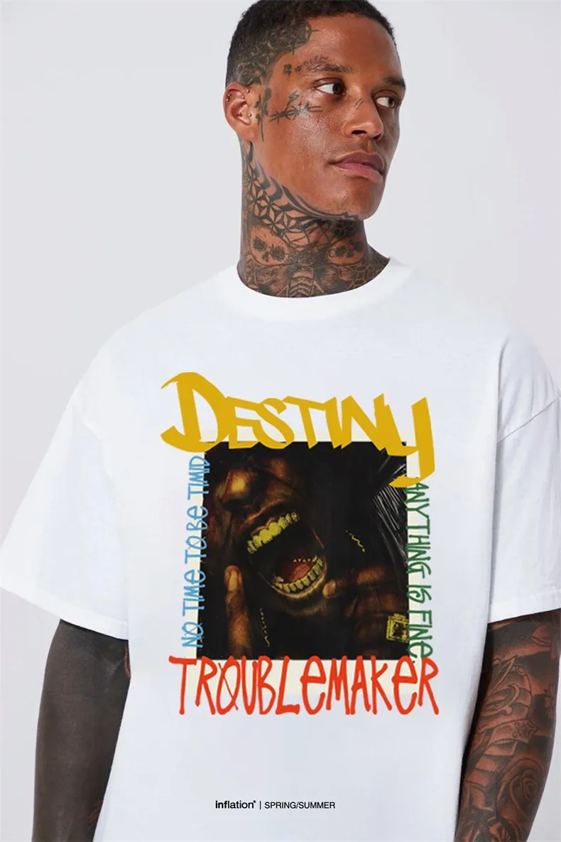 Jie Zhan Men's Wear | Hip Hop Black Printed T-shirt  Spring/Summer New American Fashion Brand Street Personality Loose Short Sleeve display picture 2