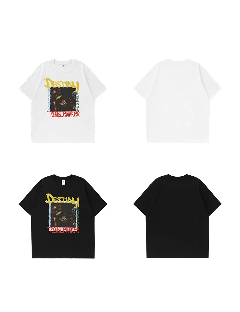 Jie Zhan Men's Wear | Hip Hop Black Printed T-shirt  Spring/Summer New American Fashion Brand Street Personality Loose Short Sleeve display picture 3