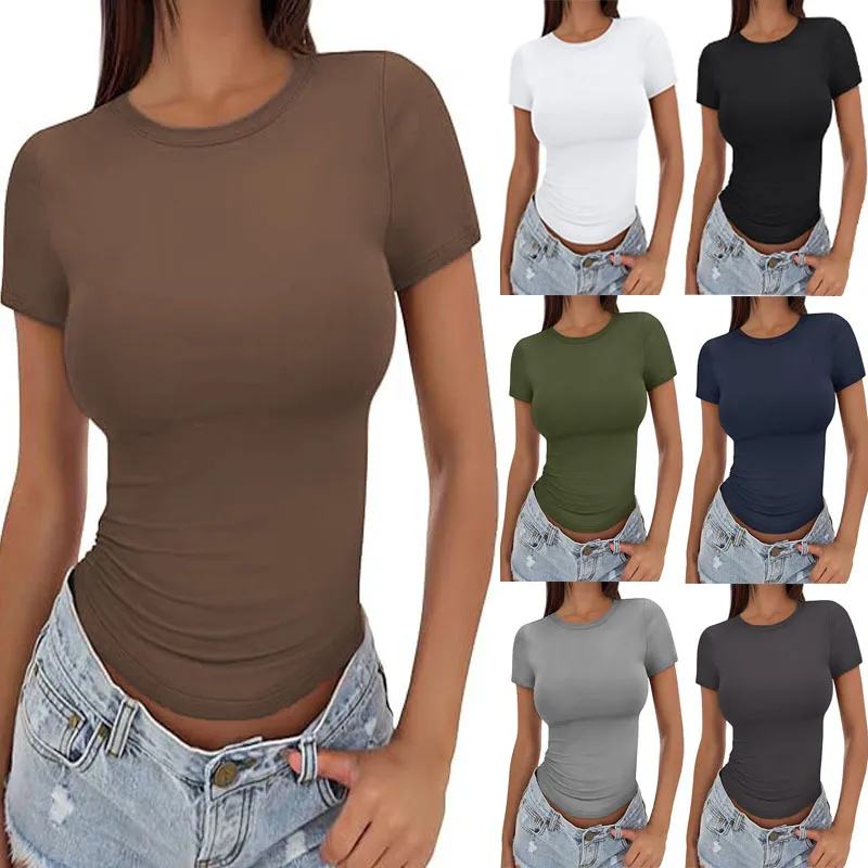 New Women's T-Shirt Slim-Fit Slimming Round Neck Tight Sexy Summer Top Women's Clothing display picture 2