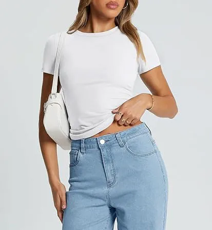 New Women's T-Shirt Slim-Fit Slimming Round Neck Tight Sexy Summer Top Women's Clothing display picture 24
