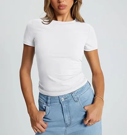 New Women's T-Shirt Slim-Fit Slimming Round Neck Tight Sexy Summer Top Women's Clothing display picture 25