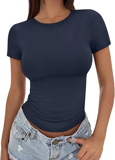 New Women's T-Shirt Slim-Fit Slimming Round Neck Tight Sexy Summer Top Women's Clothing display picture 26