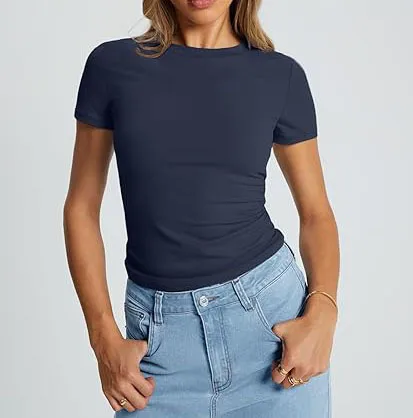 New Women's T-Shirt Slim-Fit Slimming Round Neck Tight Sexy Summer Top Women's Clothing display picture 27
