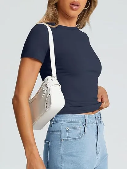 New Women's T-Shirt Slim-Fit Slimming Round Neck Tight Sexy Summer Top Women's Clothing display picture 29