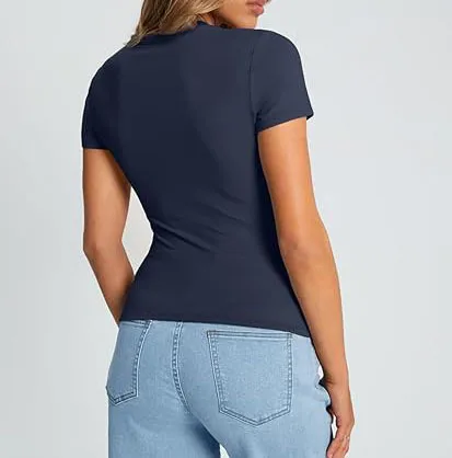 New Women's T-Shirt Slim-Fit Slimming Round Neck Tight Sexy Summer Top Women's Clothing display picture 30