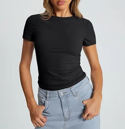 New Women's T-Shirt Slim-Fit Slimming Round Neck Tight Sexy Summer Top Women's Clothing display picture 32