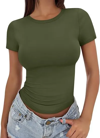 New Women's T-Shirt Slim-Fit Slimming Round Neck Tight Sexy Summer Top Women's Clothing display picture 36