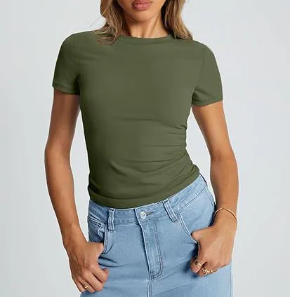 New Women's T-Shirt Slim-Fit Slimming Round Neck Tight Sexy Summer Top Women's Clothing display picture 38