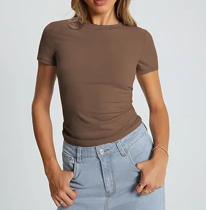 New Women's T-Shirt Slim-Fit Slimming Round Neck Tight Sexy Summer Top Women's Clothing display picture 44