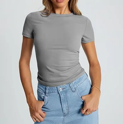 New Women's T-Shirt Slim-Fit Slimming Round Neck Tight Sexy Summer Top Women's Clothing display picture 49