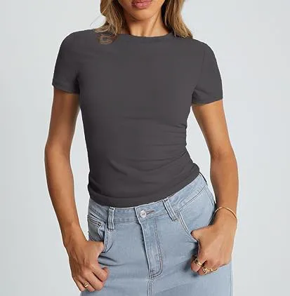 New Women's T-Shirt Slim-Fit Slimming Round Neck Tight Sexy Summer Top Women's Clothing display picture 54