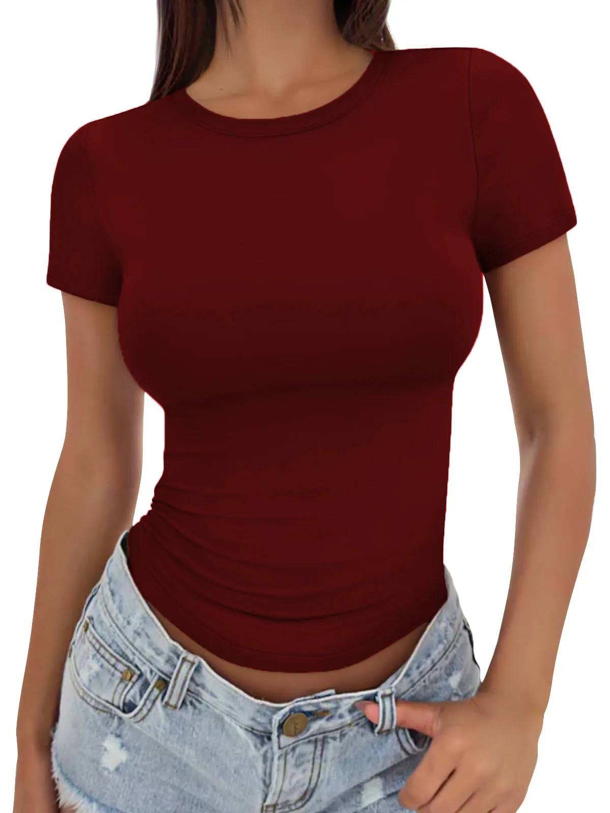 New Women's T-Shirt Slim-Fit Slimming Round Neck Tight Sexy Summer Top Women's Clothing display picture 61