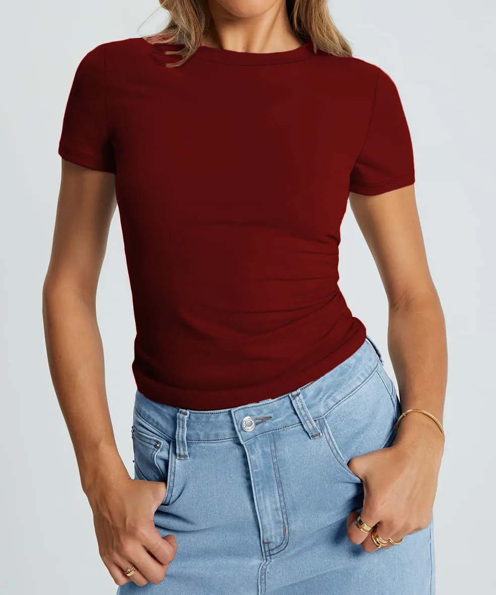 New Women's T-Shirt Slim-Fit Slimming Round Neck Tight Sexy Summer Top Women's Clothing display picture 62