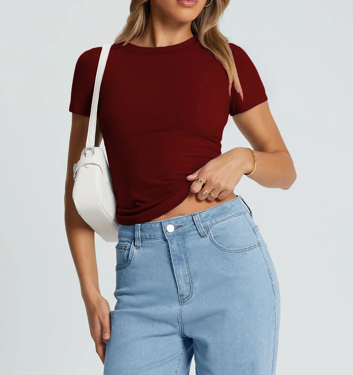 New Women's T-Shirt Slim-Fit Slimming Round Neck Tight Sexy Summer Top Women's Clothing display picture 65