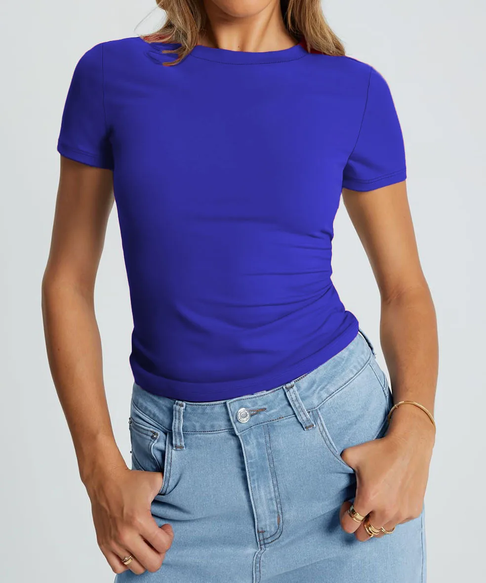 New Women's T-Shirt Slim-Fit Slimming Round Neck Tight Sexy Summer Top Women's Clothing display picture 67